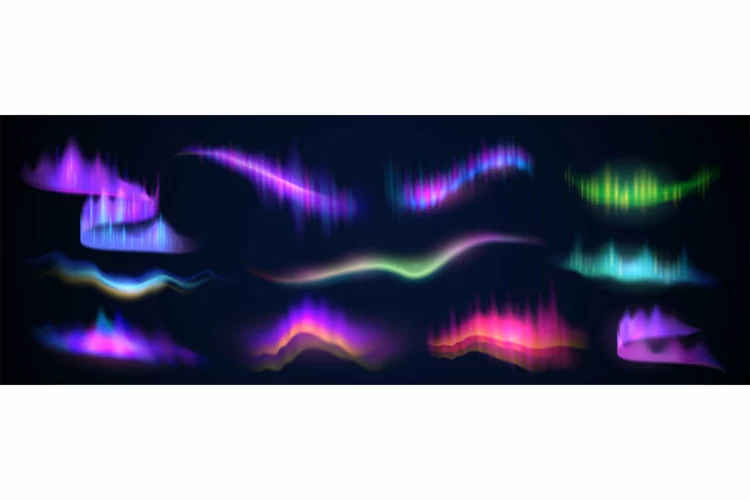 Colorful aurora borealis. Arctic sky polar lights, merry dan