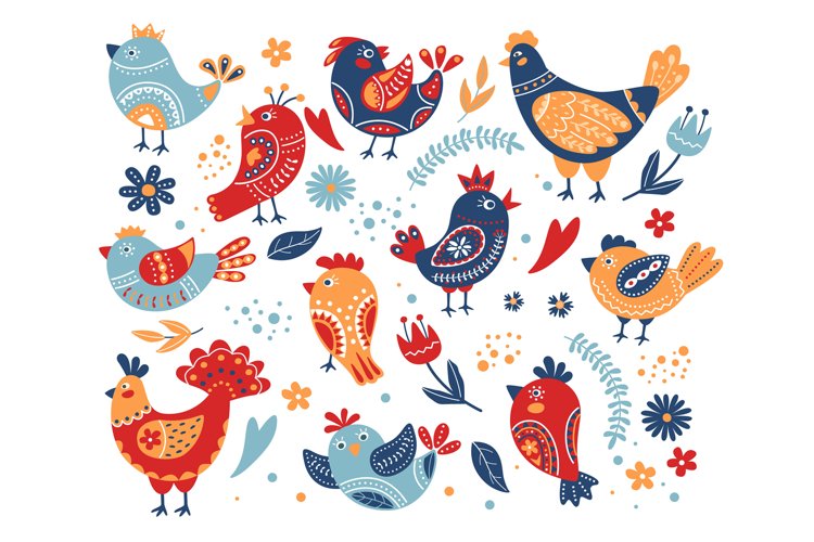 Cute birds with folk ornaments. Ethnic animals with ornament example image 1