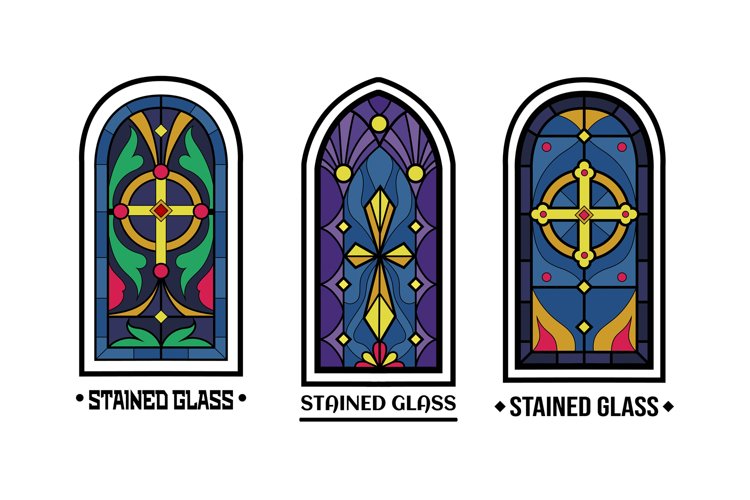 Stained Glass Window Church Logo With Lettering Fonts Arch