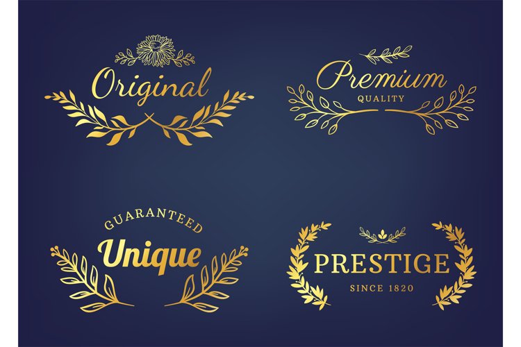Luxury floral badges and logo with leaf. Golden elegant flor