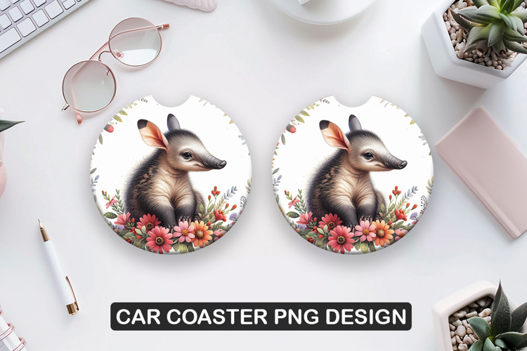 Tapir Car Coaster Sublimation| Animal Coaster PNG