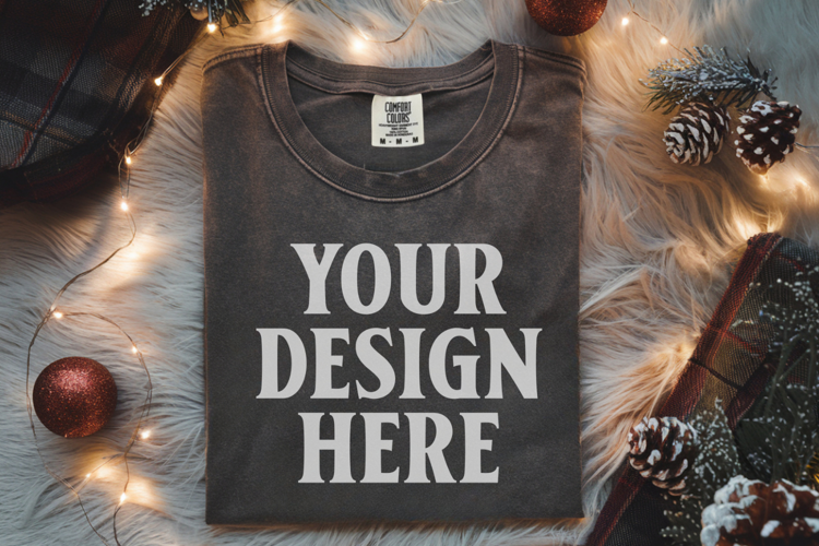 Pepper Comfort Colors 1717 Christmas Folded T-Shirt Mockup