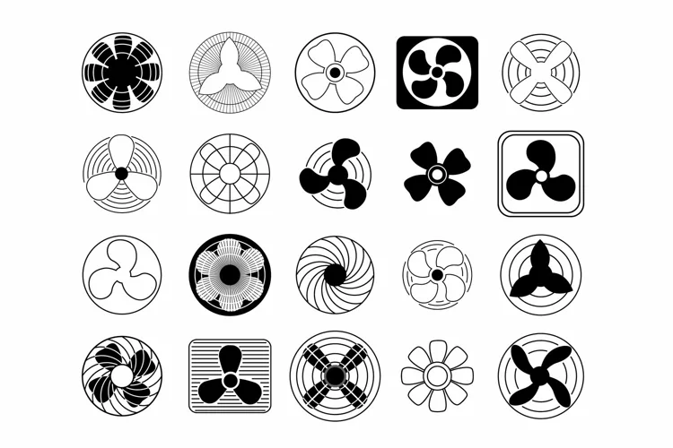 Cooling fans. Cool propeller blades, climate equipment symbo