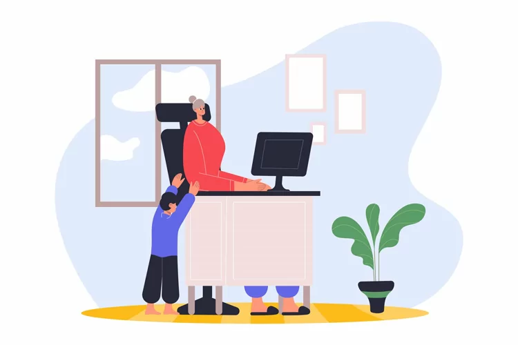 Remote work disadvantages. Woman worker or freelancer sittin