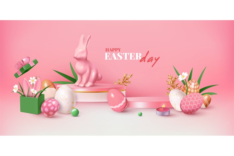 3d easter pastel product display. Abstract shapes, cute pink example image 1