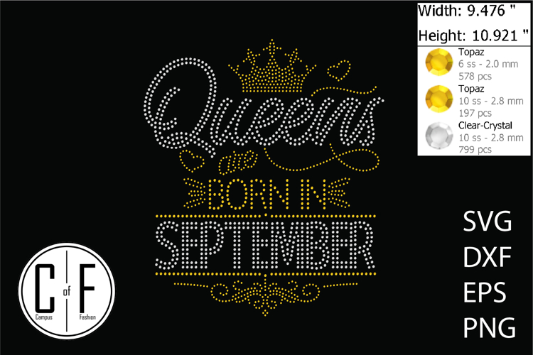 Queens Are Born In September Rhinestone Template
