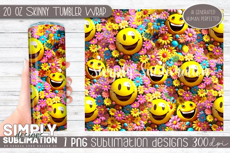 3D Retro Emoji Seamless Sublimation Skinny Tumbler | 20oz