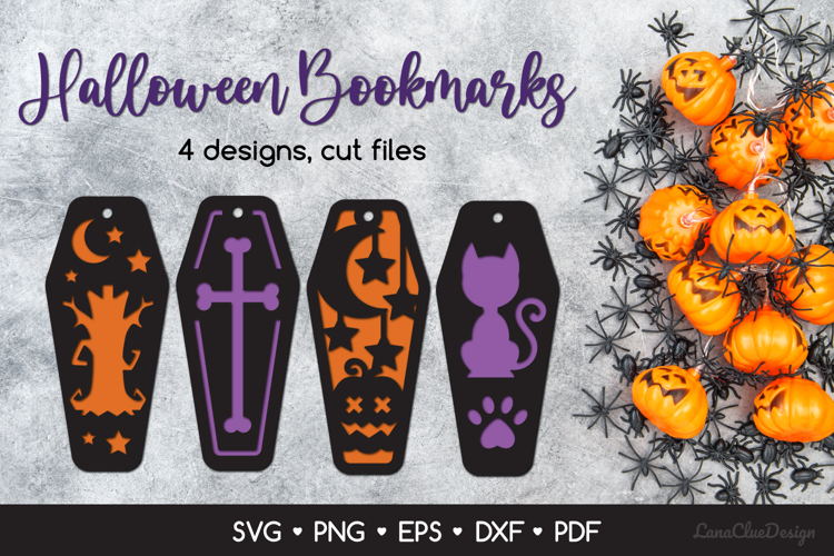 4 Two Layered Halloween Coffin Bookmarks SVG Paper Cut