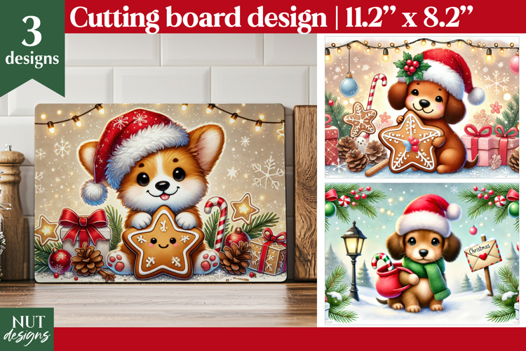 Christmas cutting board PNG, Christmas Baby dog, Dog face