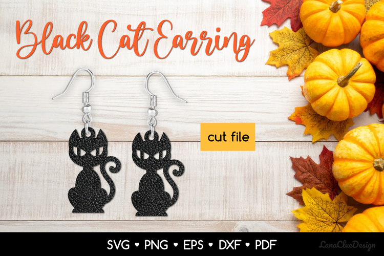 Black Cat Earring SVG Cut File, Halloween Earring Template
