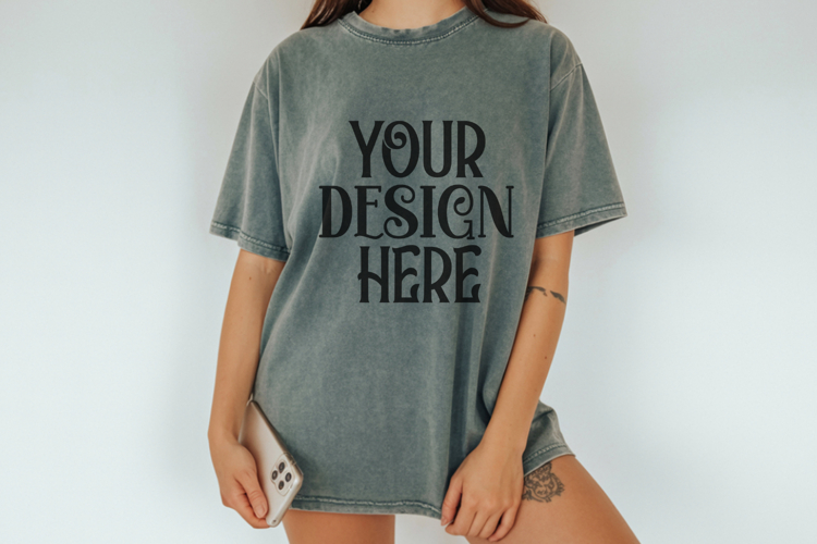 Comfort Colors 1717 Sage T-shirt Mockups, Real Model
