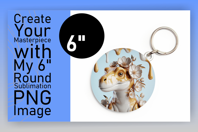 Artful Round Design for Keychains , Cute Dino