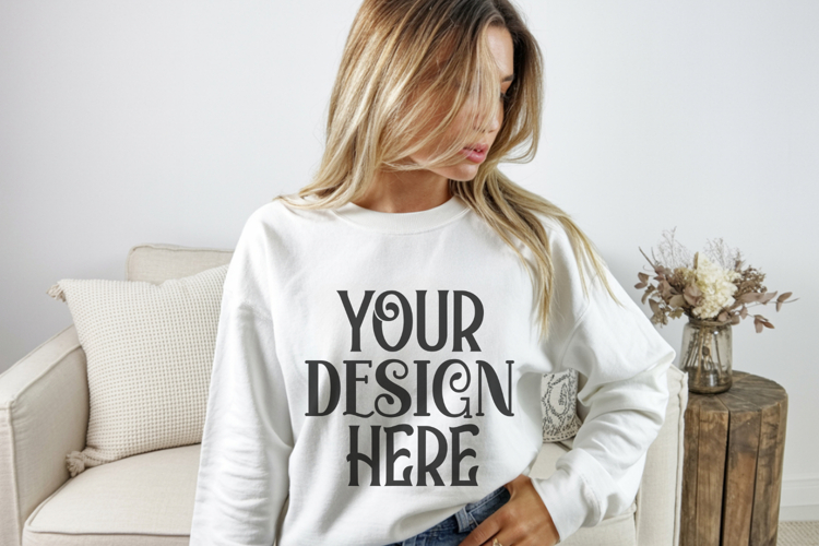 White Gildan 18000 Crewneck Sweatshirt Mockups,G18000