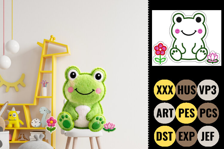 Cute Frog Applique Embroidery Design example image 1