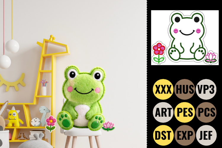Cute Frog Applique Embroidery Design
