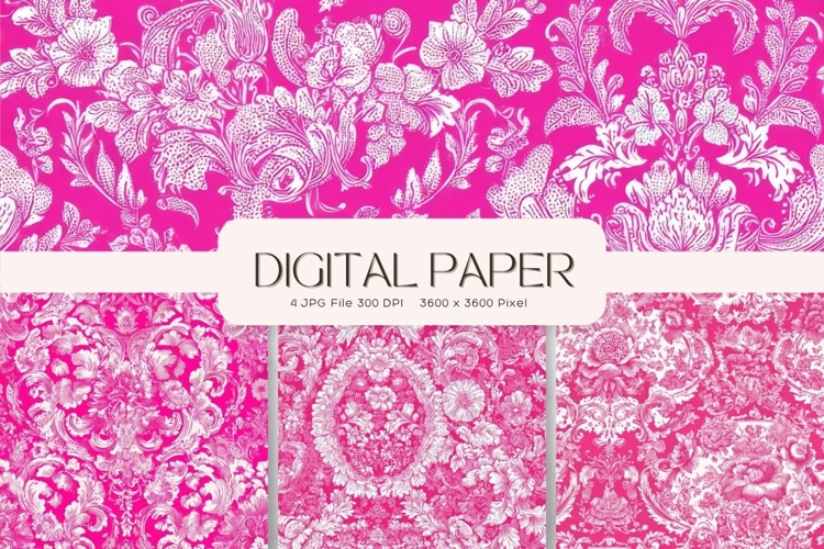 Damask Pattern Background Vintage Wallpaper Digital Paper_1