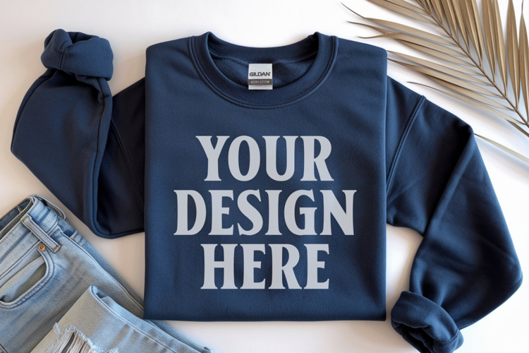 Dark Navy Gildan 18000 Folded Flat Lay Mockups