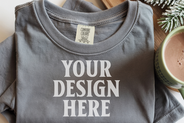 Pepper Comfort Colors 1717 Christmas Folded T-Shirt Mockup