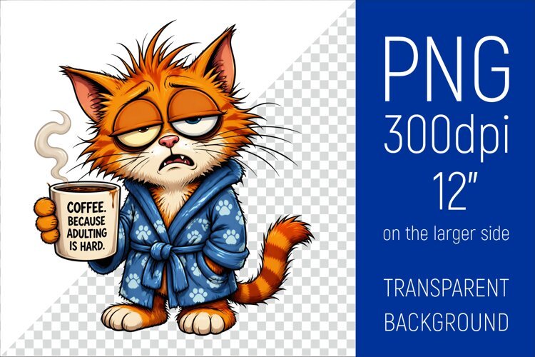 Funny Morning Coffee Cat |Cute Coffee Lover Clipart example image 1