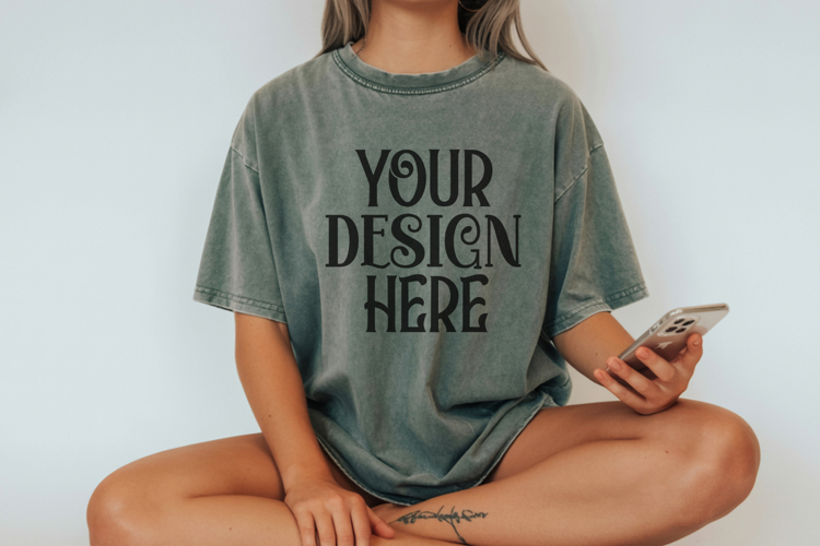 Comfort Colors 1717 Sage T-shirt Mockups, Real Model