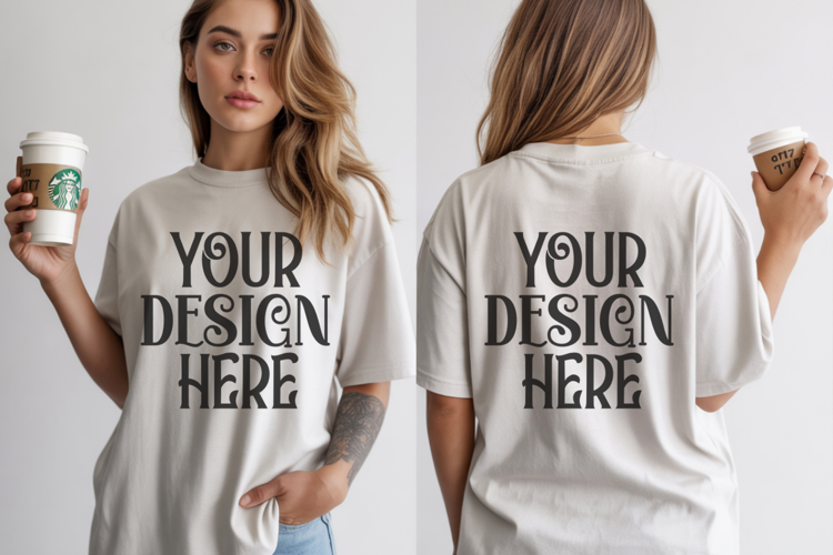 White Comfort Colors 1717 Front & back T shirt Mockup