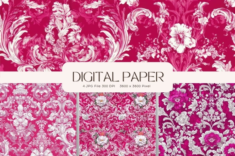 Damask Pattern Background Vintage Wallpaper Digital Paper_2
