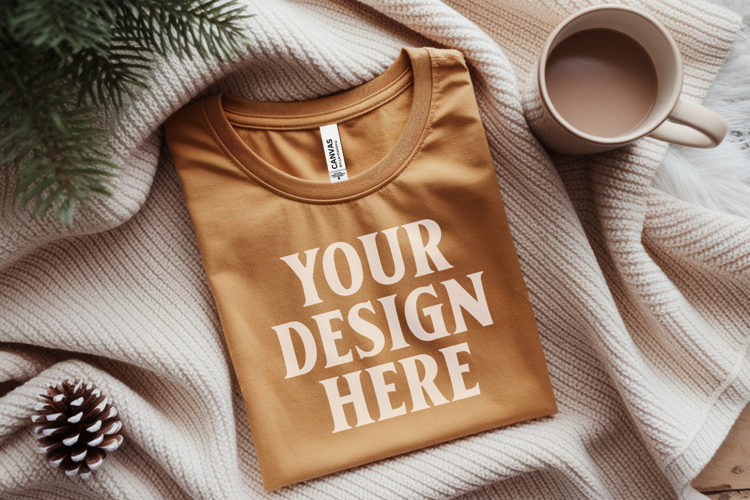 Christmas Bella Canvas 3001 Heather Mustard Folded Tshirt Mo