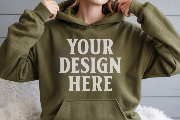 Military Green Gildan 18500 Hoodie Mockup, G18000 Hoodie Mod