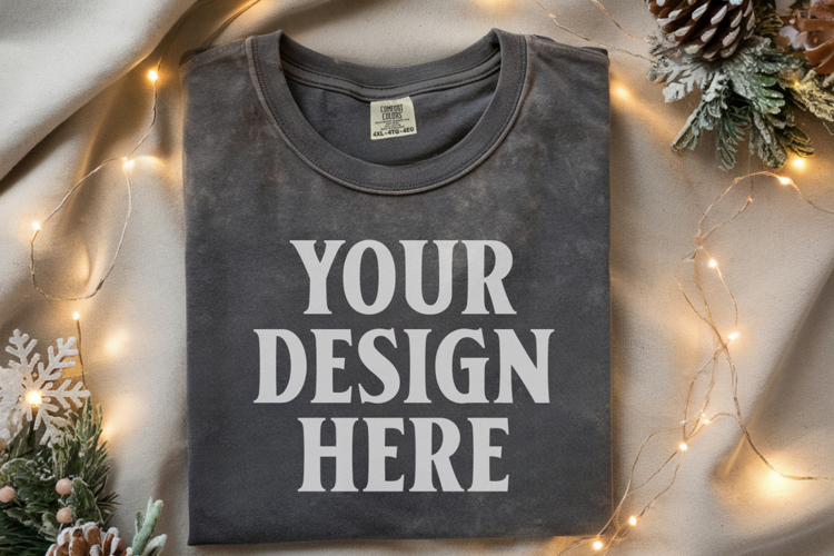 Pepper Comfort Colors 1717 Christmas Folded T-Shirt Mockup