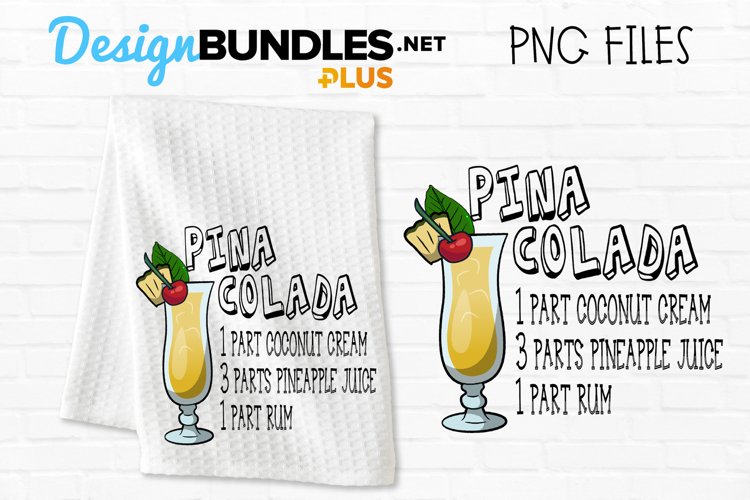Pina Colada Cocktail Recipe Sublimation Design