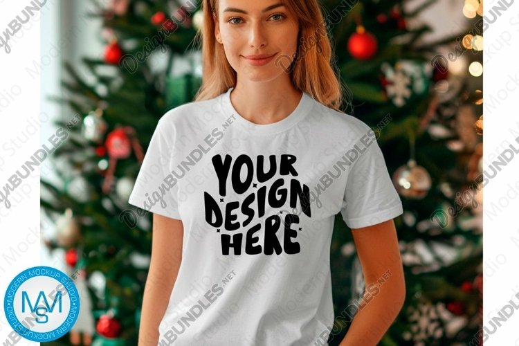 Bella Canvas 3001 Christmas, Woman white Tshirt Mockup