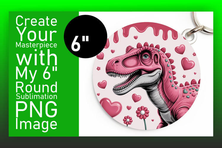 Charming Round Design Keychain PNG , Cute Dino