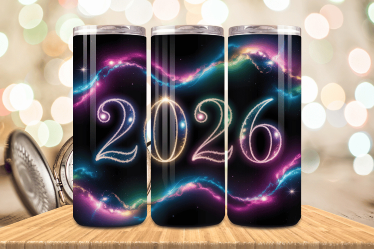 Festive Happy New Year Tumbler Wrap 2026: 20oz Skinny Tumble