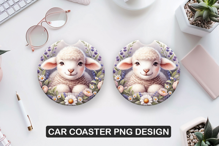 Cute Sheep Car Coaster Sublimation| Animal Coaster PNG
