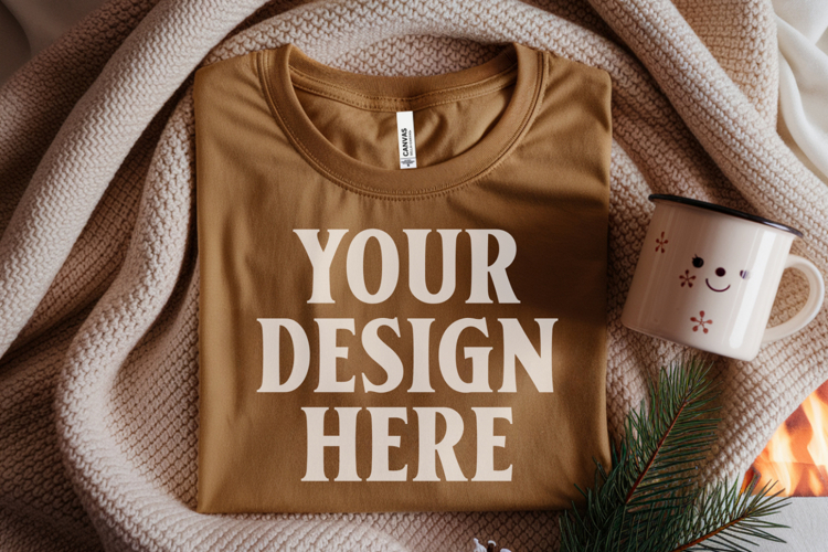 Christmas Bella Canvas 3001 Heather Mustard Folded Tshirt Mo