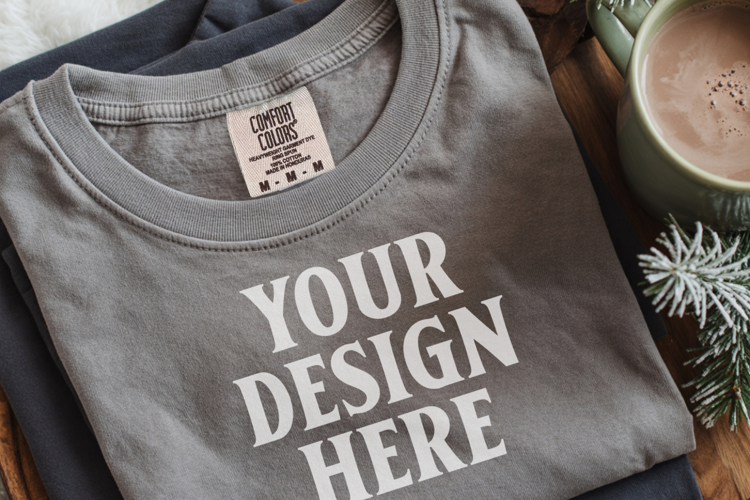 Pepper Comfort Colors 1717 Christmas Folded T-Shirt Mockup