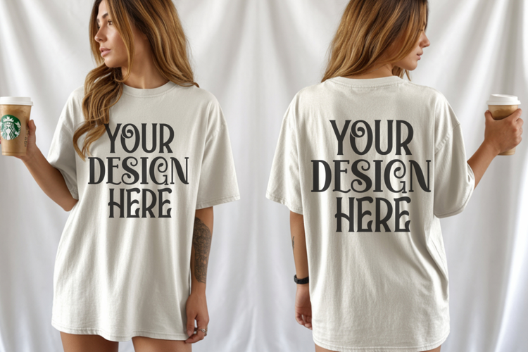 White Comfort Colors 1717 Front & back T shirt Mockup
