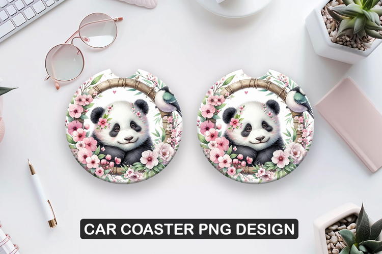 Panda Bear Car Coaster Sublimation| Animal Coaster PNG