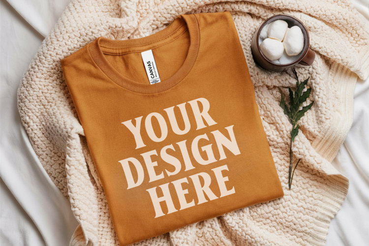 Christmas Bella Canvas 3001 Heather Mustard Folded Tshirt Mo