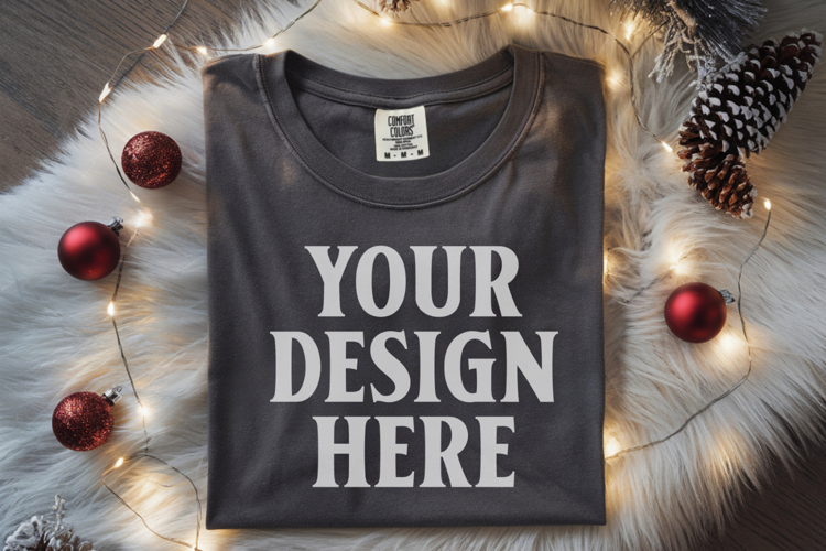 Pepper Comfort Colors 1717 Christmas Folded T-Shirt Mockup