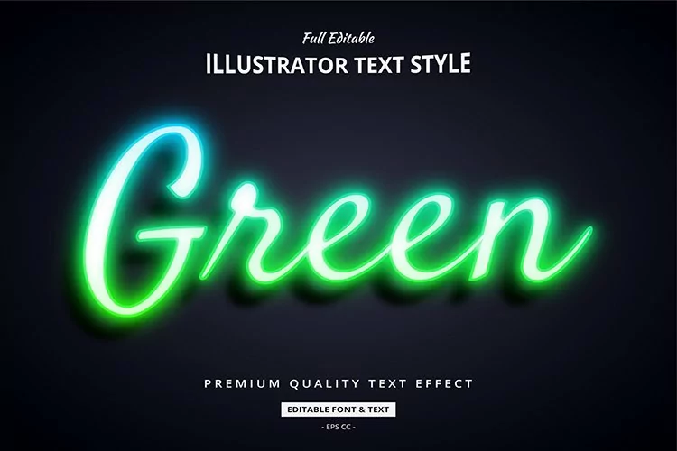 Green Neon 3D Illustrator Text Style Effect