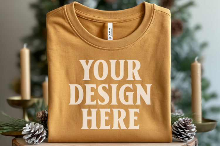 Christmas Bella Canvas 3001 Heather Mustard Folded Tshirt Mo