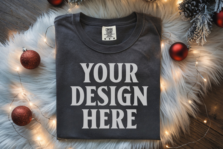 Pepper Comfort Colors 1717 Christmas Folded T-Shirt Mockup