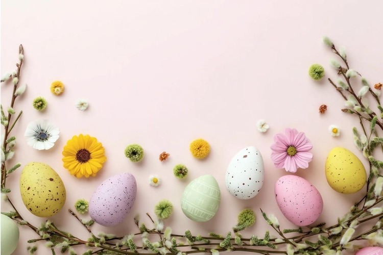 Easter Eggs and spring flowers frame