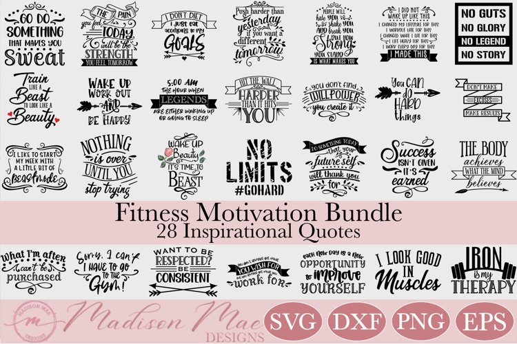 Fitness Motivation SVG Bundle - 28 Inspirational Quotes example image 1