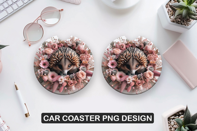 Hedgehog Car Coaster Sublimation| Animal Coaster PNG