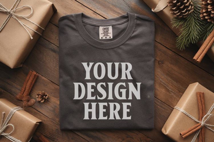 Pepper Comfort Colors 1717 Christmas Folded T-Shirt Mockup