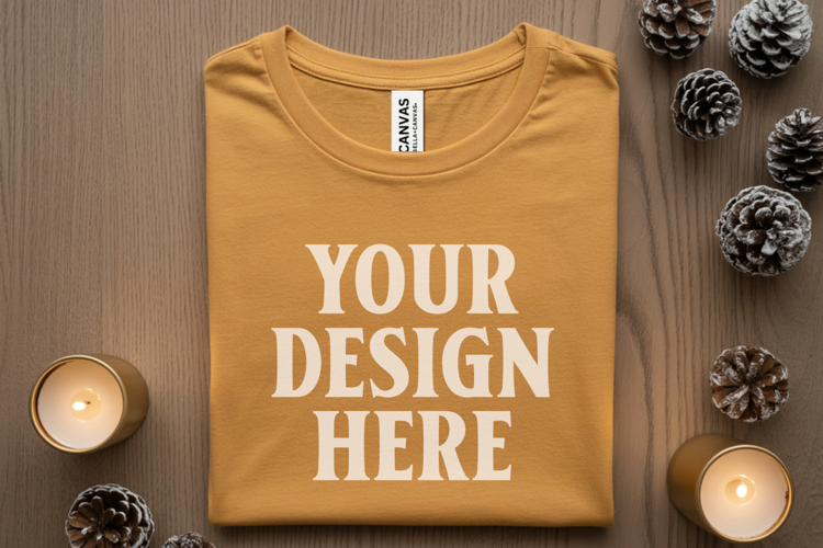 Christmas Bella Canvas 3001 Heather Mustard Folded Tshirt Mo