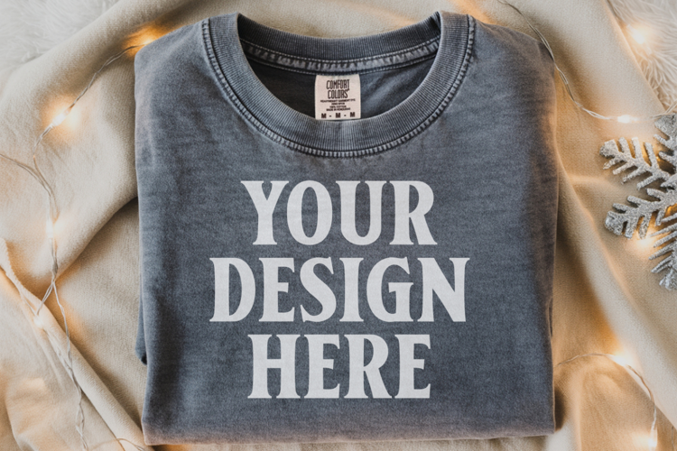 Pepper Comfort Colors 1717 Christmas Folded T-Shirt Mockup