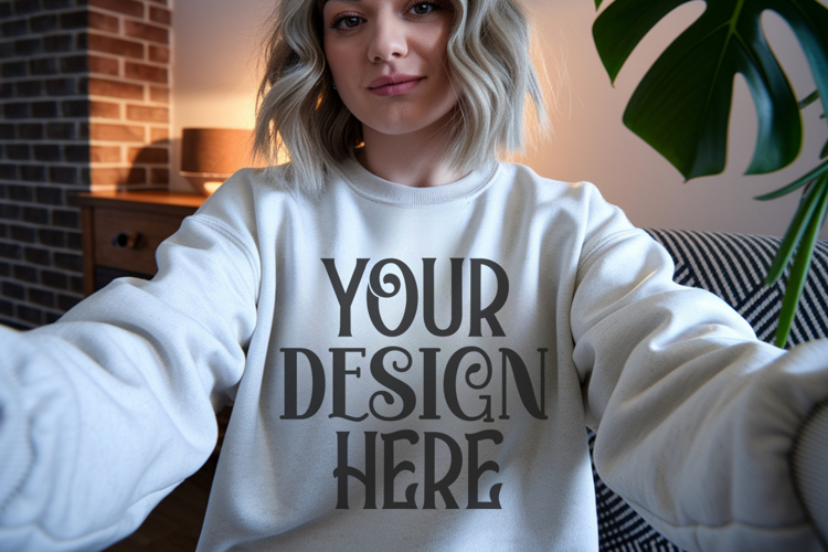 White Gildan 18000 Mockup, Sweatshirt Crewneck Mockups